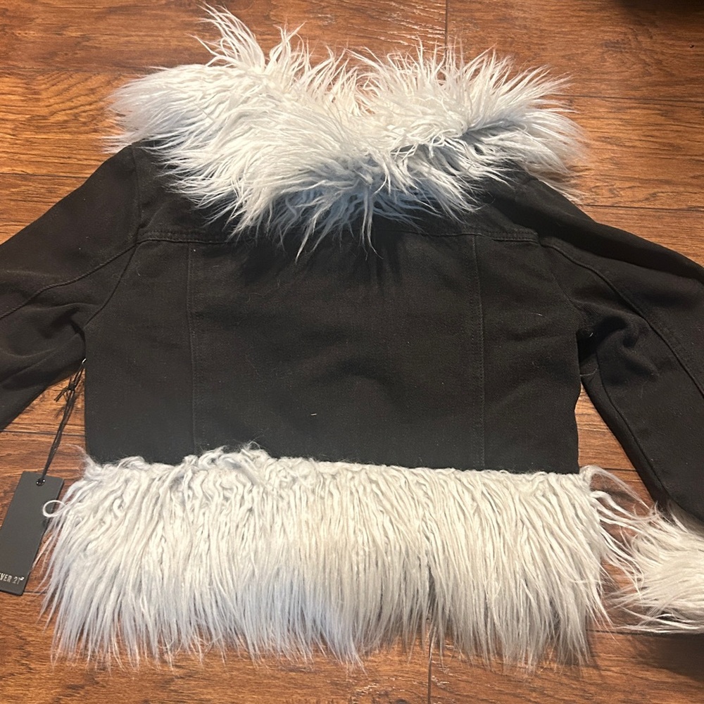 Retro Penny Lane Coat Black w/ Grey Faux Fur Trim Boho Chic  Jacket Small NWT - Picture 7 of 7
